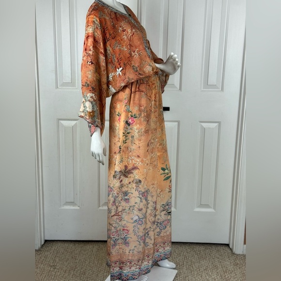 Camilla Orange Fooral Split Pocket Maxi Long Sleeve Size Small Dress - Picture 15 of 17